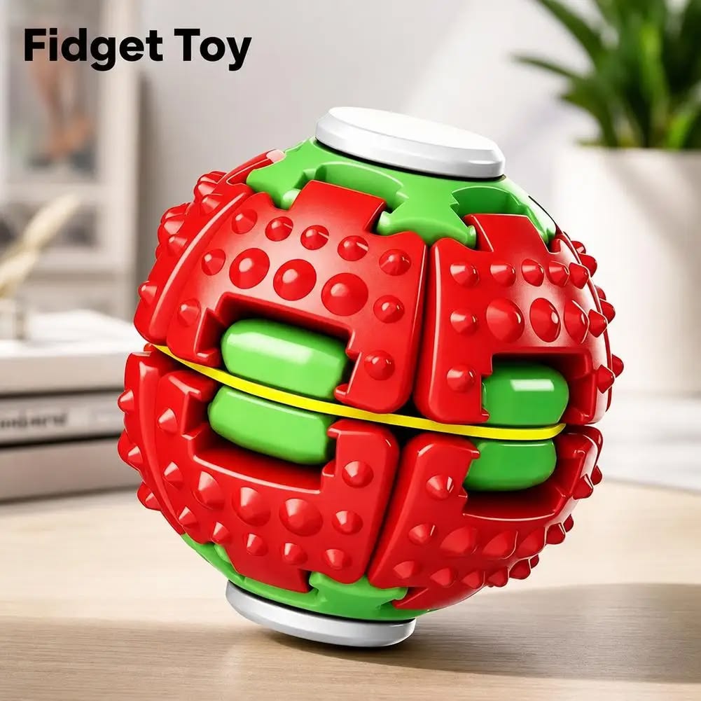 Press to Spin Mechanical LED Fidget Ball Kinetic Desk Toy for Stress Relief