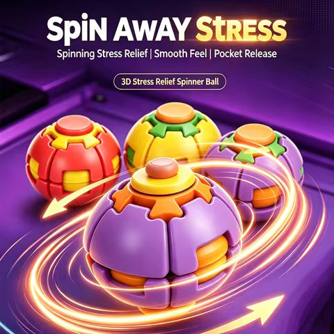 Press to Spin Mechanical LED Fidget Ball Kinetic Desk Toy for Stress Relief